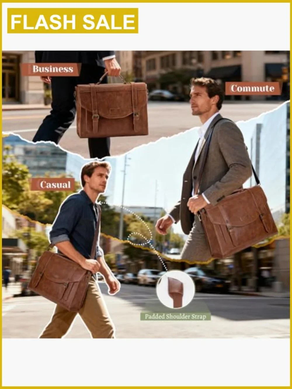 Vintage PU Leather Messenger Bag 15.6